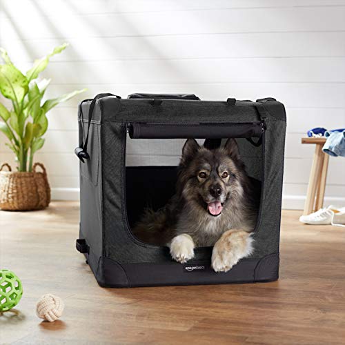 Amazon Basics transportín para perro plegable, bolsillos laterales, espacio para golosinas y juguetes.