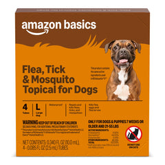 Amazon Basics tratamiento para perros grandes se aplica en la piel para controlar pulgas.