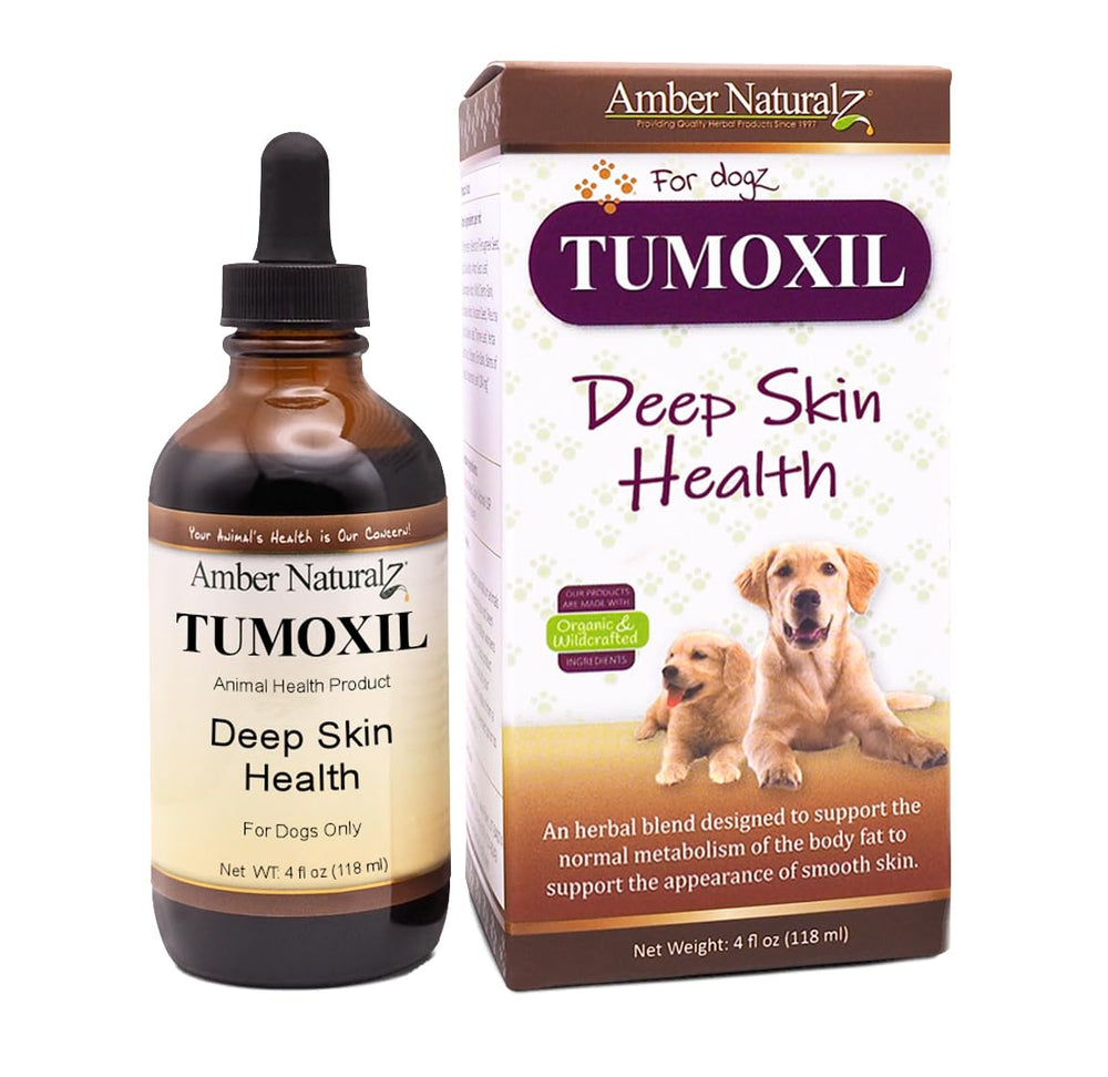Amber NaturalZ Tumoxil, bote de vidrio facilita la administración y cuida la piel del perro