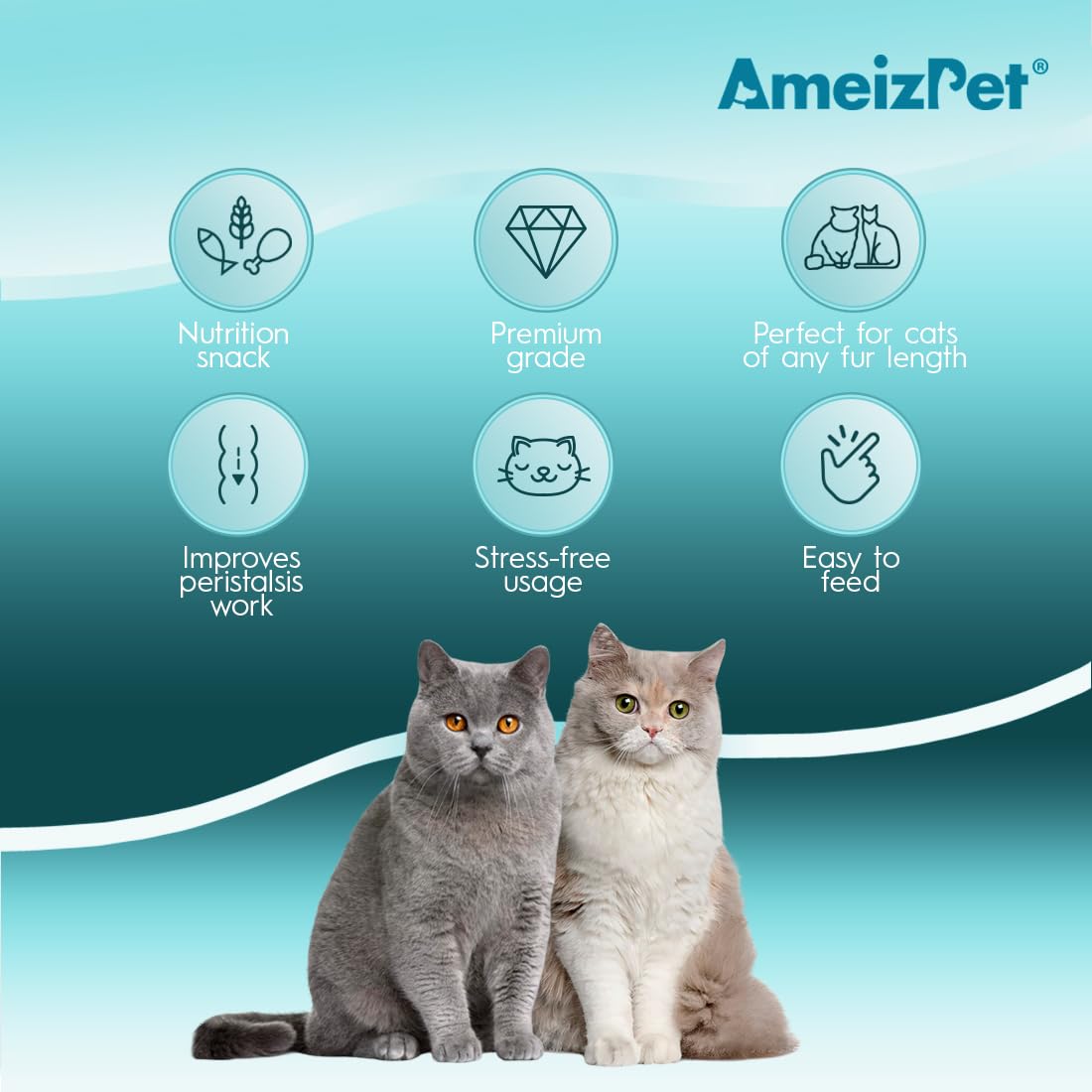 AmeizPet uso sencillo: el gato acepta la golosina sin esfuerzo.