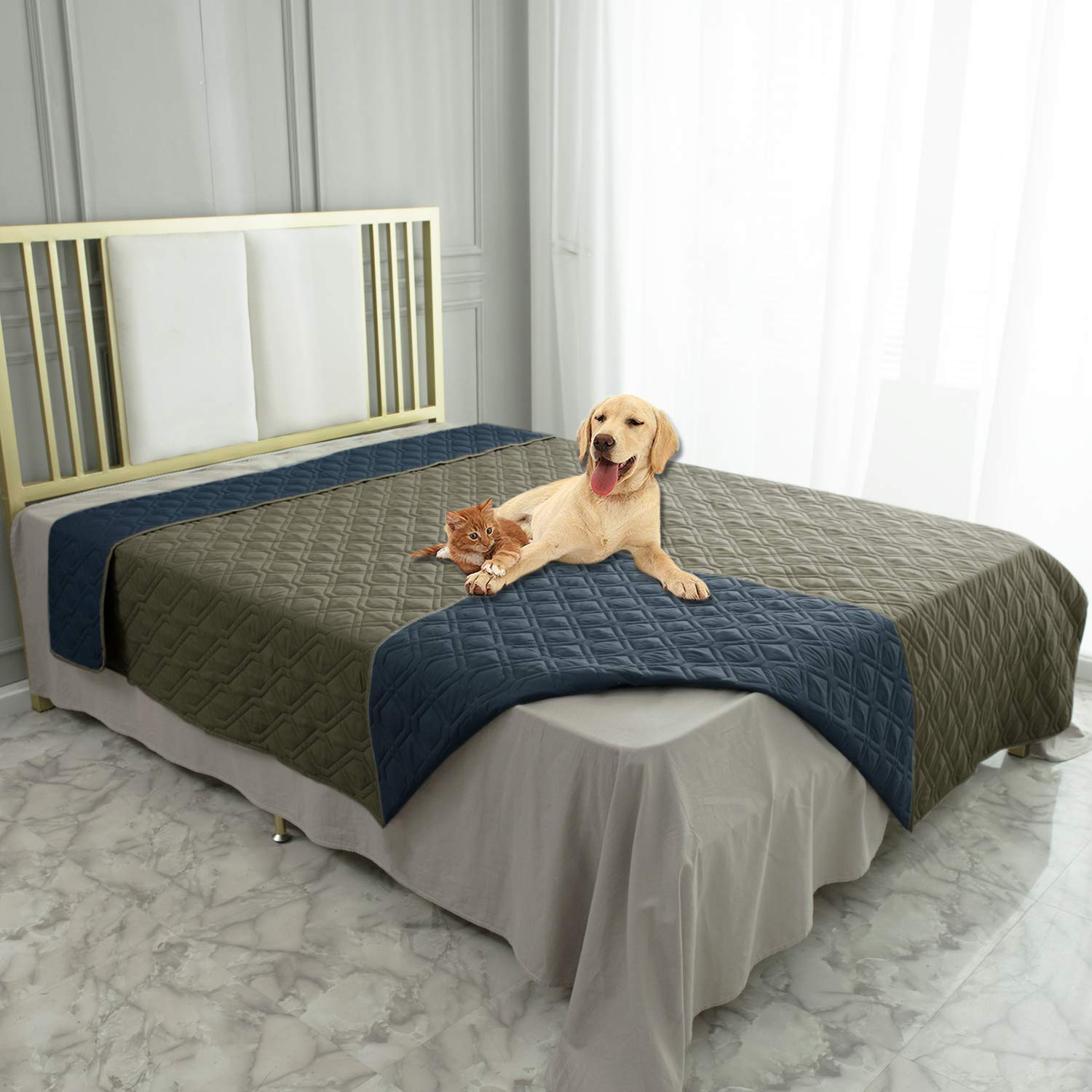 Funda impermeable Ameritex para perro en sofá, protege frente a líquidos.
