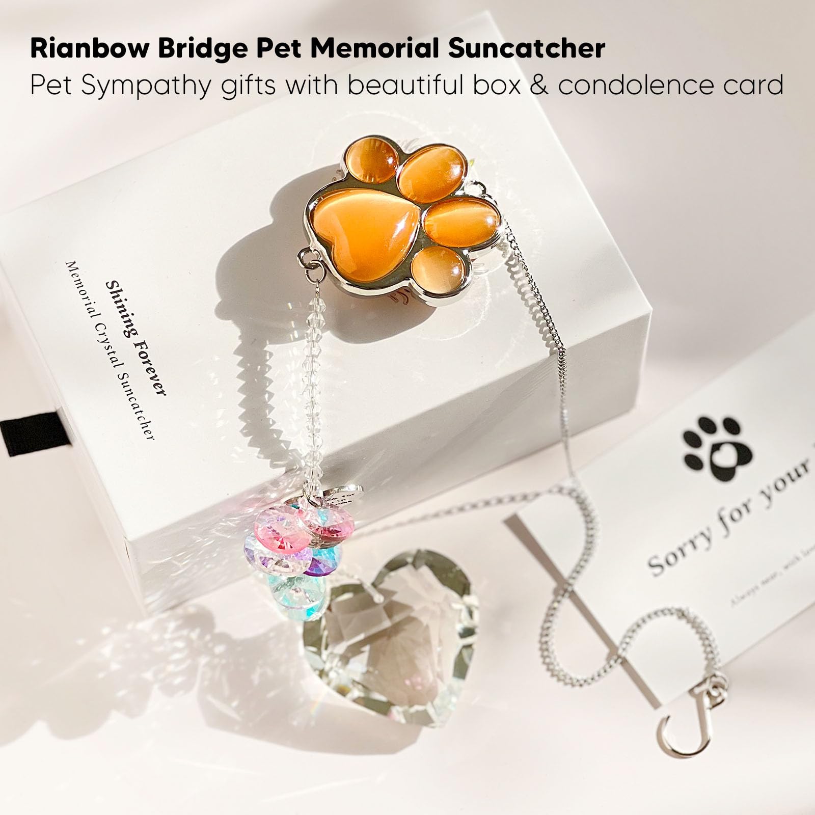 AMETHUARTZ memorial de mascotas, patita de perro genera arco iris en la ventana