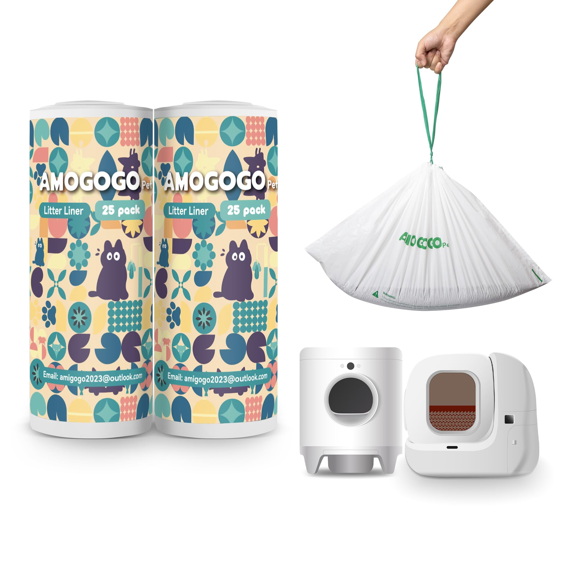 AMOGOGOPET bolsas 50-pack para caja de arena: capacidad extra para desechos