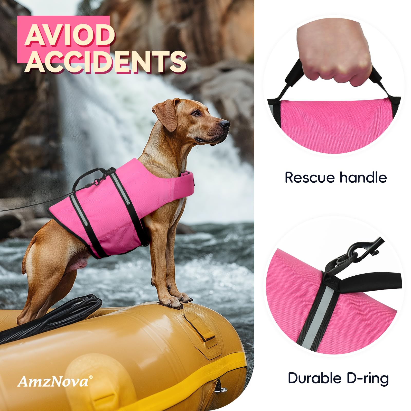 AMZNOVA chaleco con asa de rescate y anillo D, rosa para rescate rápido.
