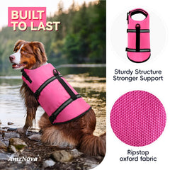 AMZNOVA chaleco para perro, vista trasera rosa, franjas reflectantes para mayor visibilidad.