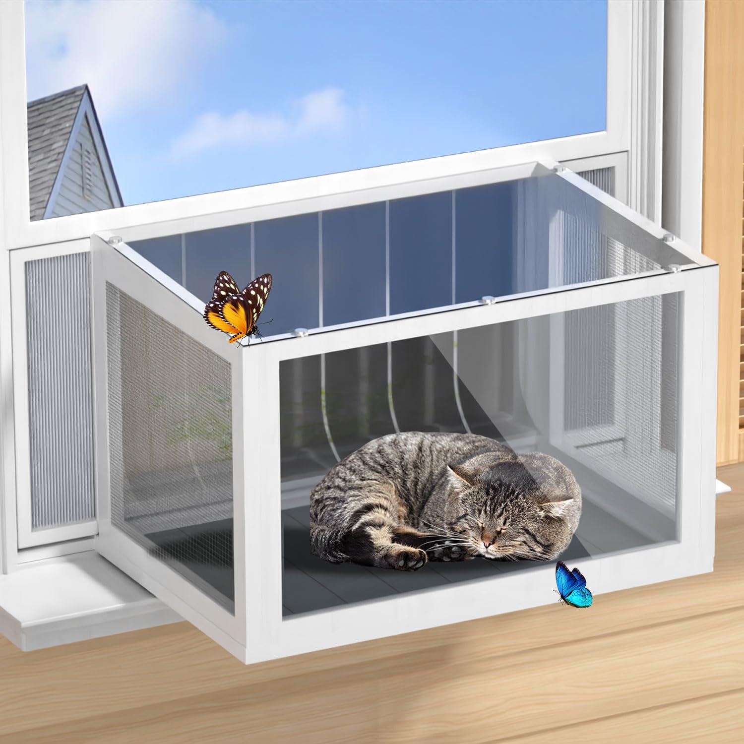 AMZOSS Catio de ventana muestra vista panorámica para felinos en casa