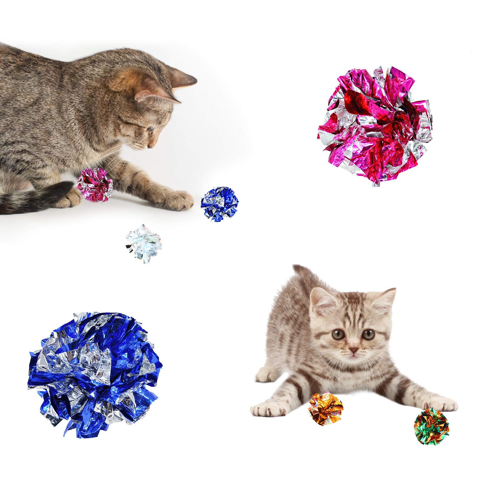 Andiker pelotas crinkle para gatos plata, reflexión brillante para captar la atención