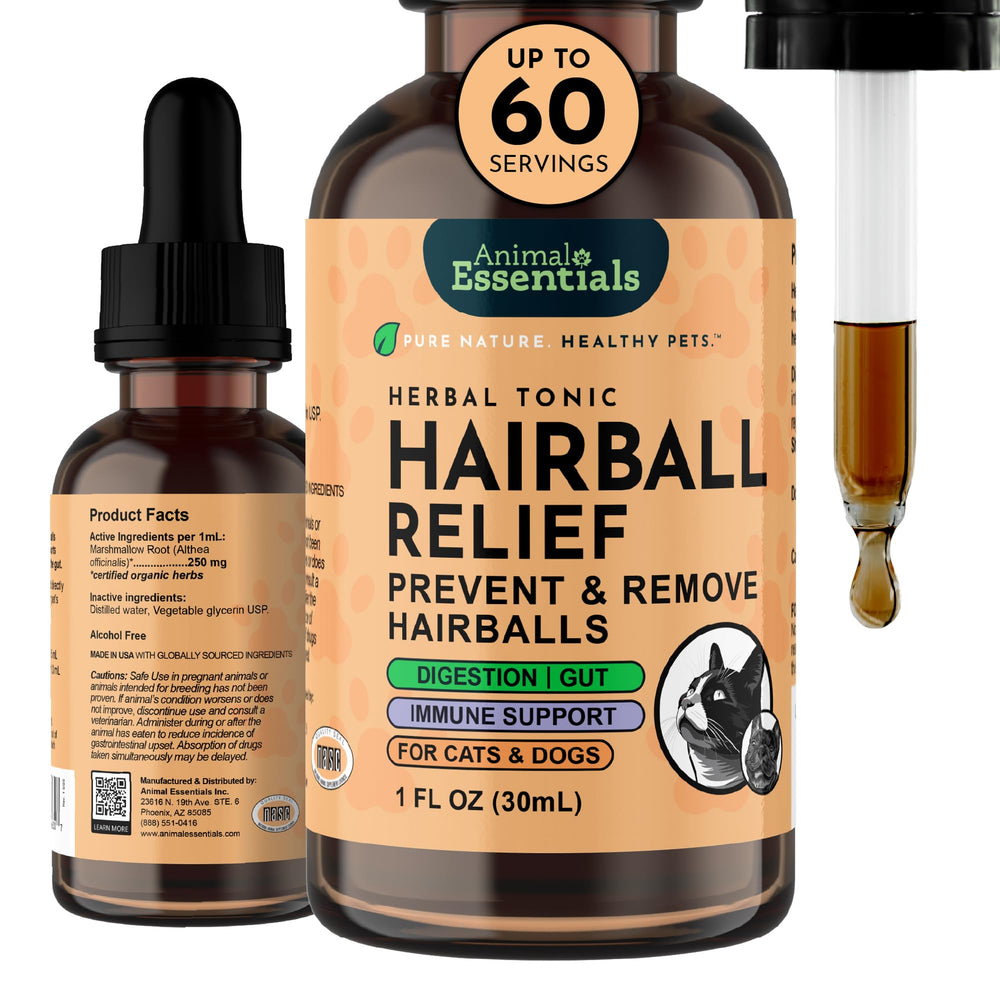 Animal Essentials alivio de bolas de pelo para gatos y perros; ayuda al paso suave.