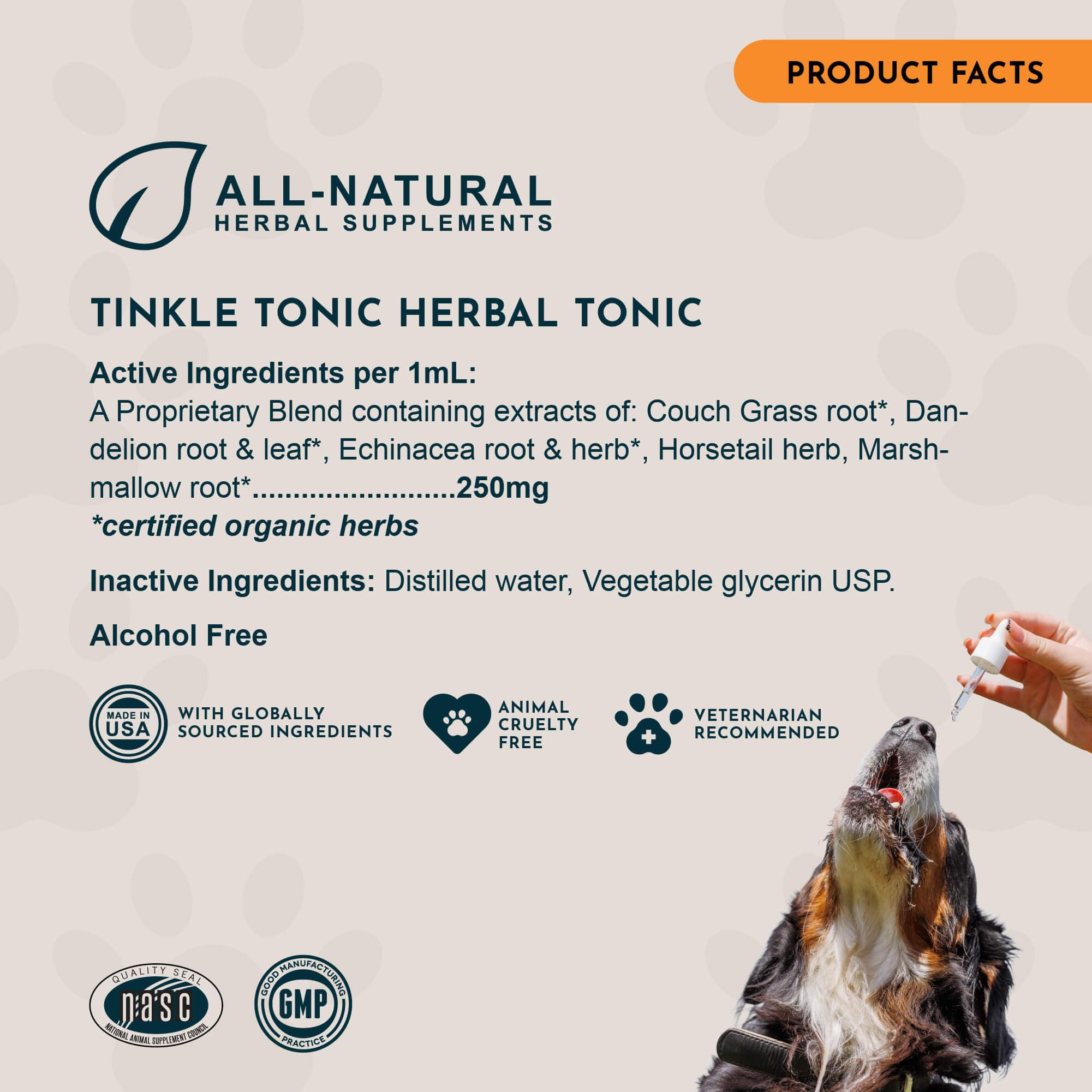 Animal Essentials Tinkle Tonic, base de glicerina, fácil de administrar junto a la comida