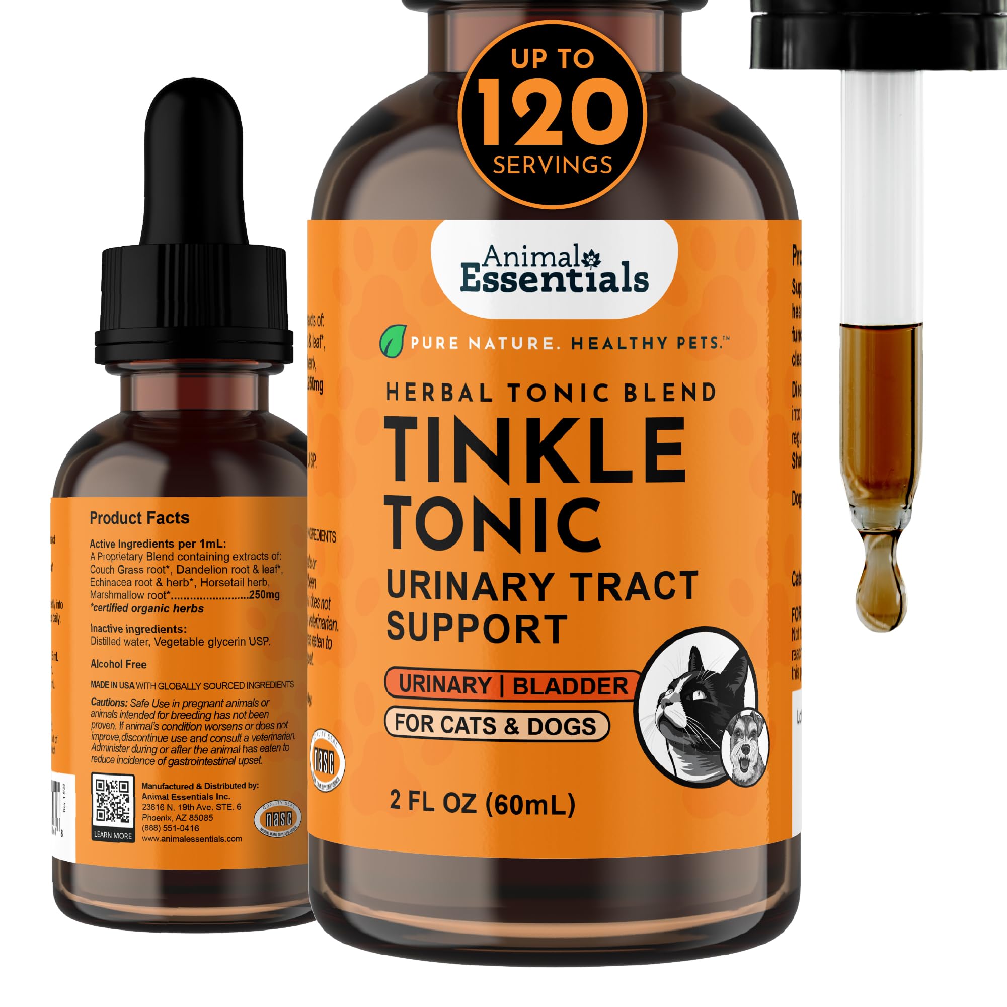 Animal Essentials Tinkle Tonic, botella de 2 onzas, apoya el tracto urinario de mascotas