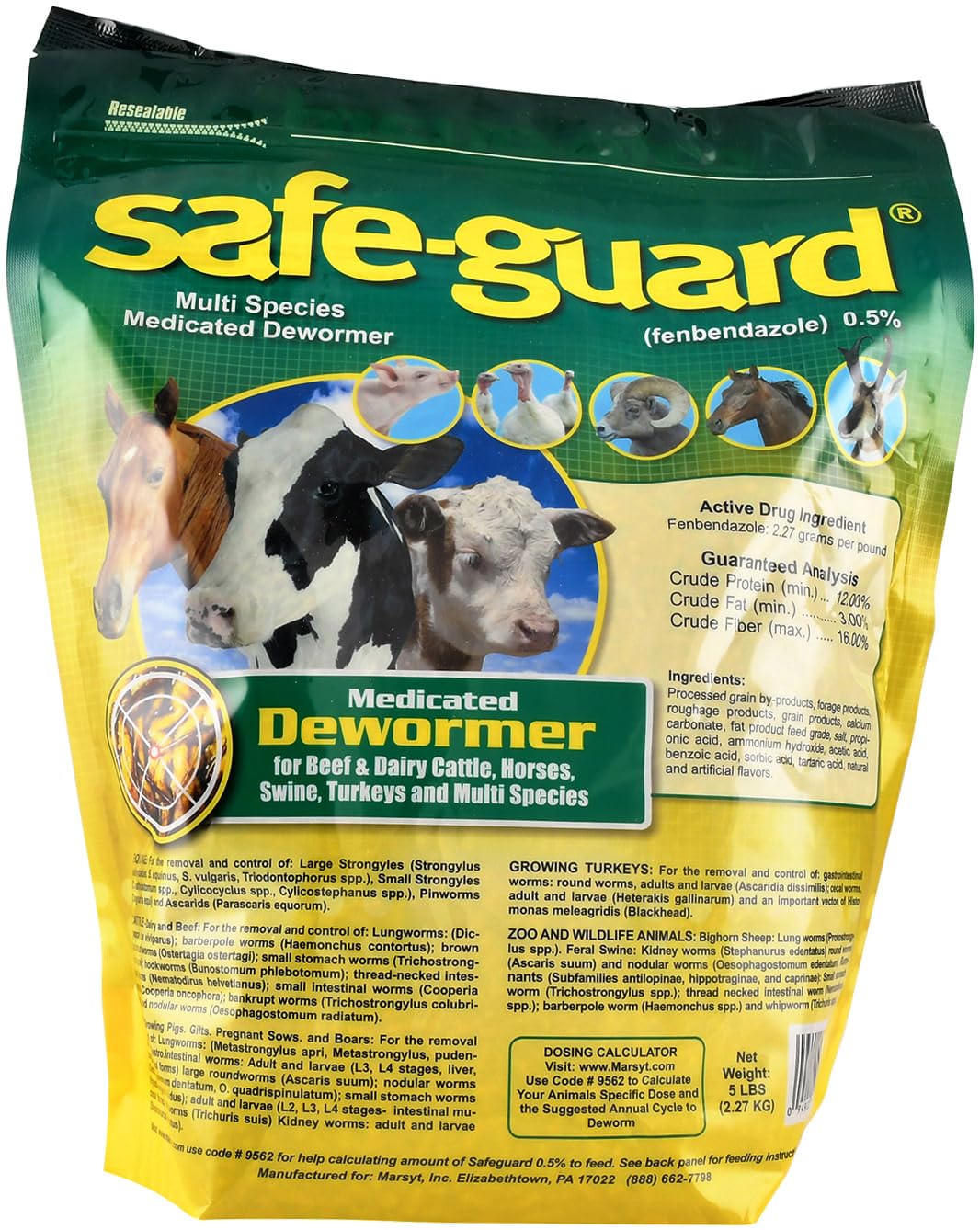 Animal Health International Desparasitante para Múltiples Especies en envase de 5 libras, ideal para manejo preventivo.
