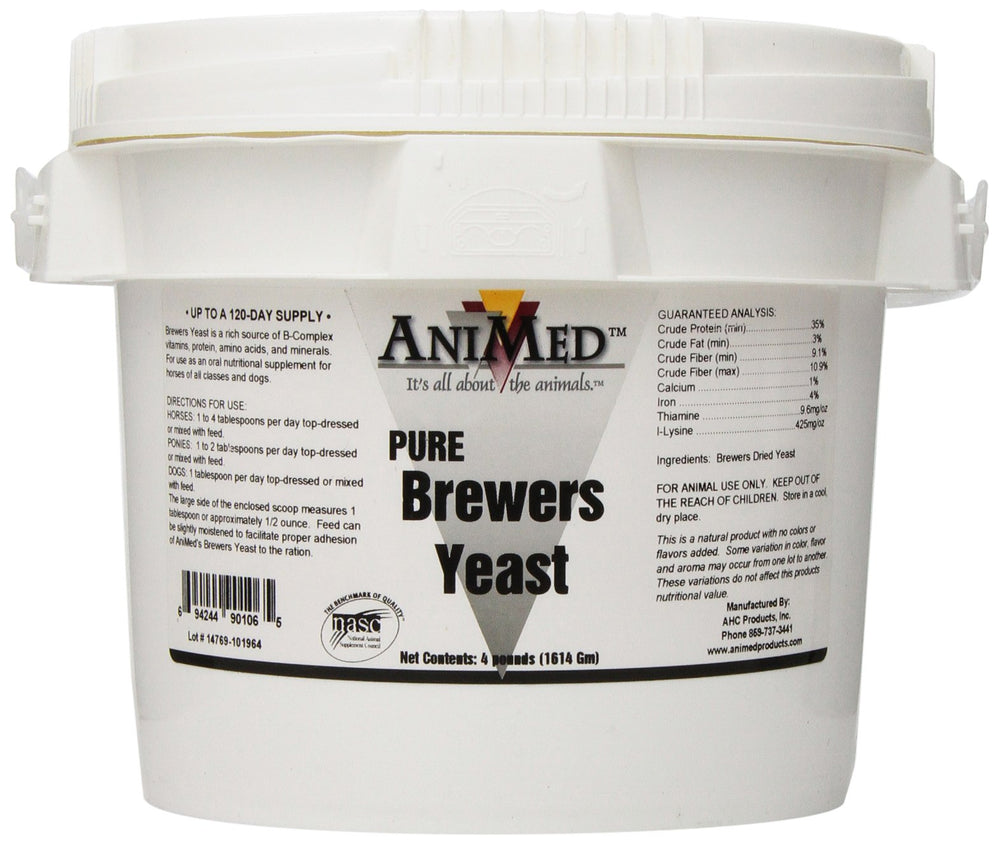 ANIMED levadura de cerveza para caballos en envase, apoyo nutricional diario.