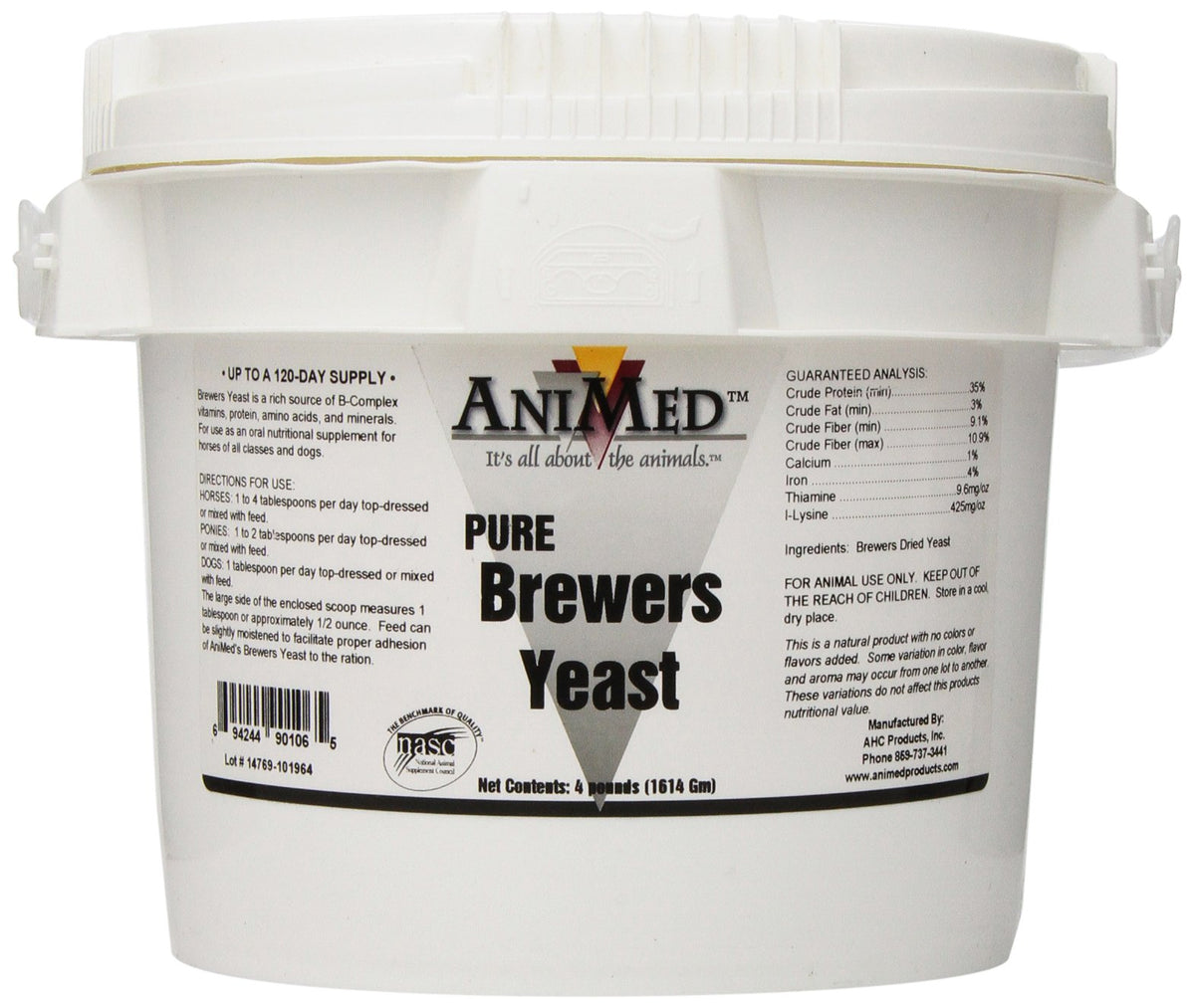 ANIMED levadura de cerveza para caballos en envase, apoyo nutricional diario.