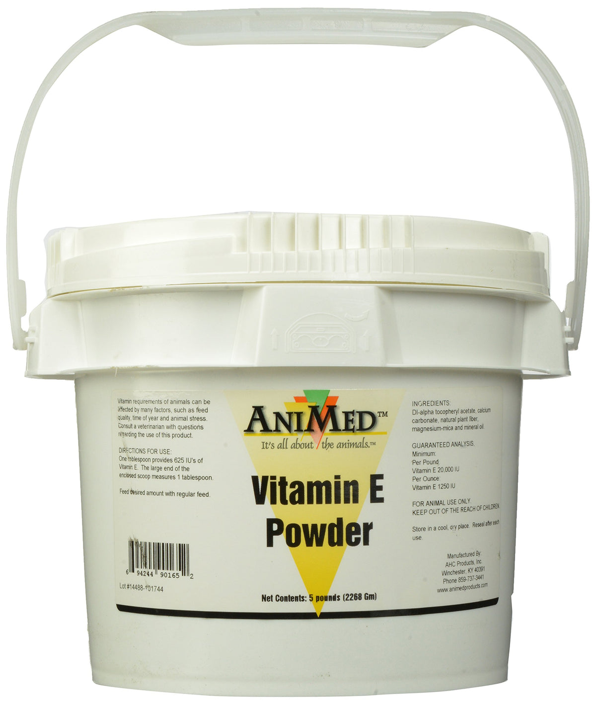 ANIMED vitamina E en polvo en bote, ideal para añadir a la comida de mascotas.