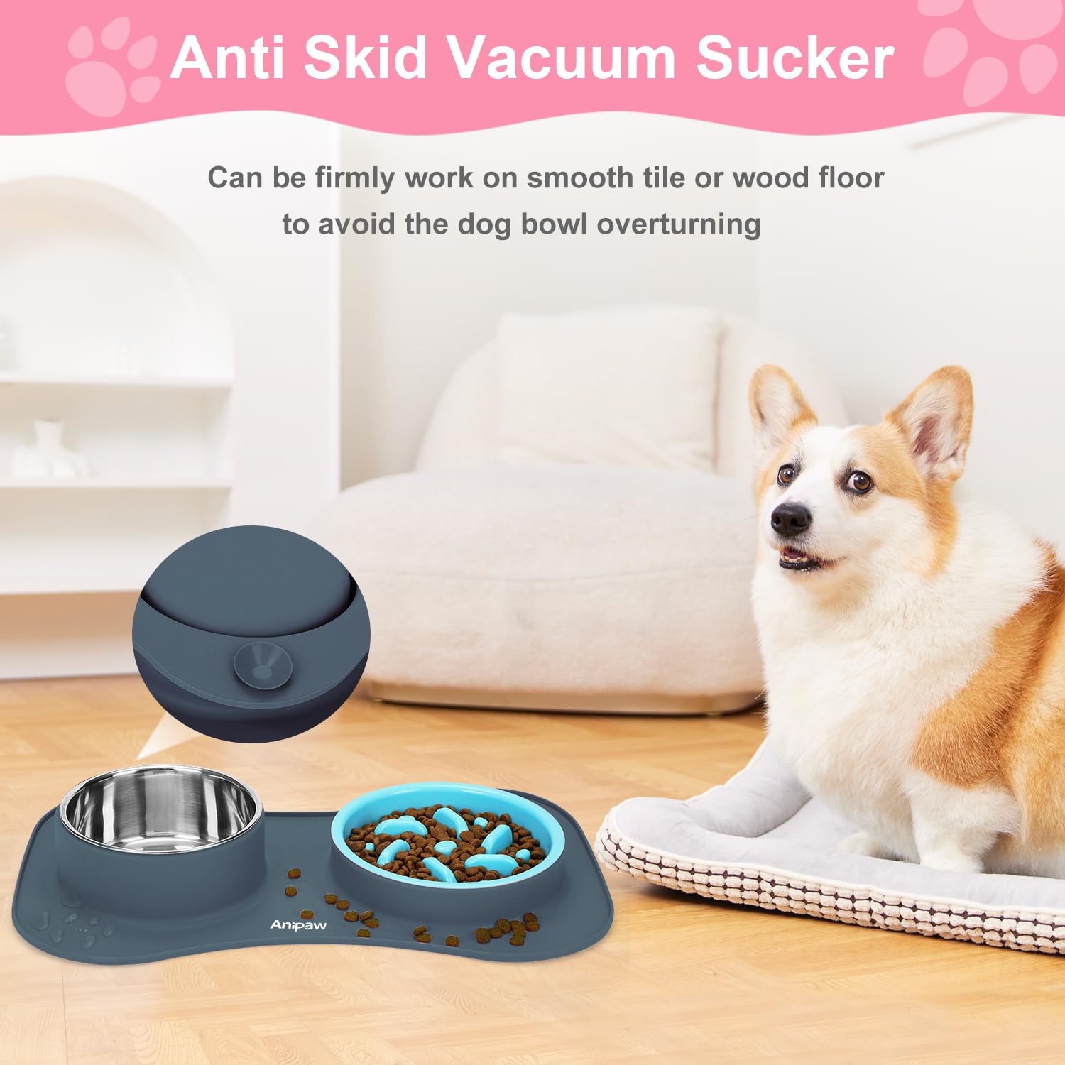 Anipaw base de silicona antideslizante para evitar deslizamientos durante la comida.