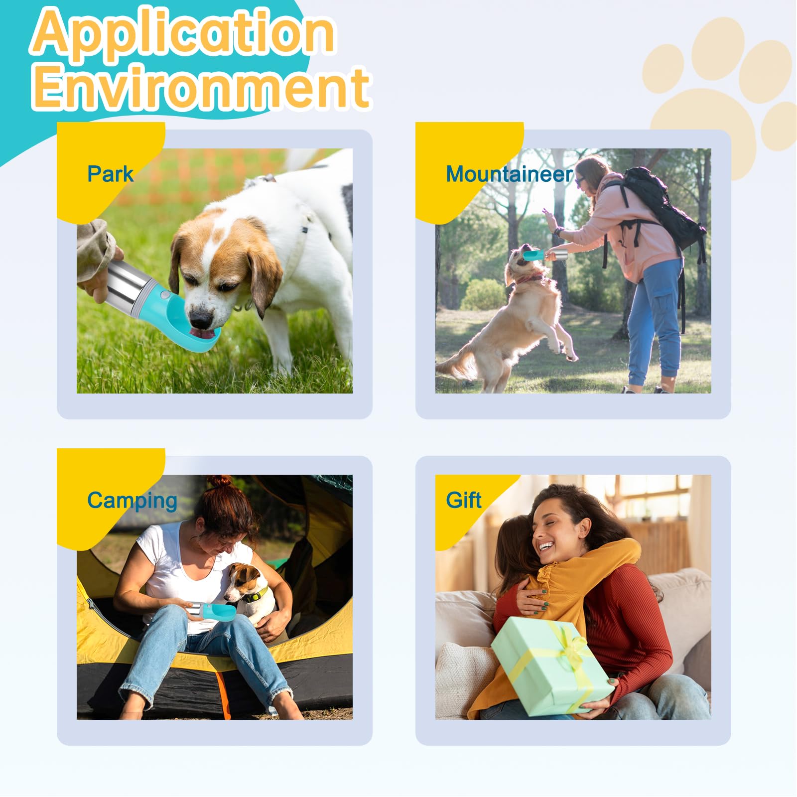 Capacidad de 14 oz de Anipaw, mantiene hidratado a tu perro en ruta.