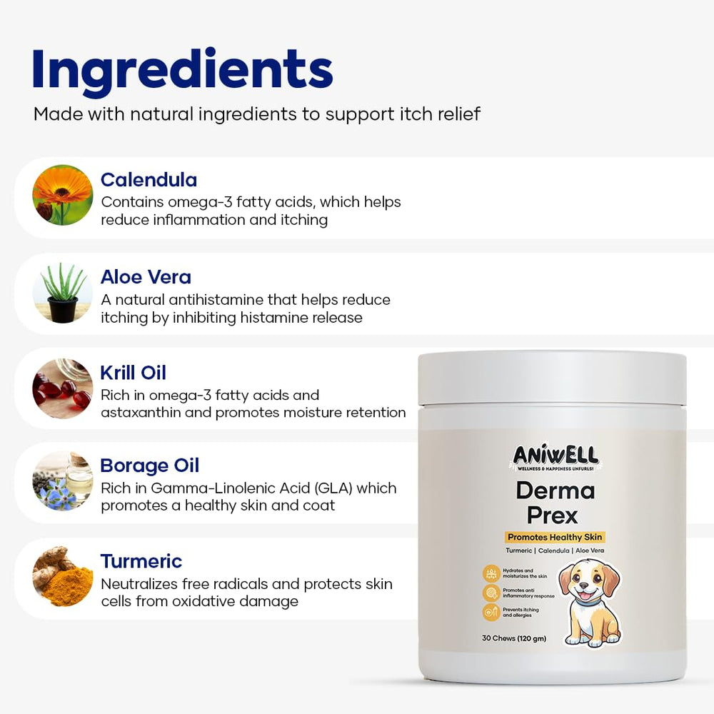 Aniwell DermaPrex con aceite de krill para piel suave.