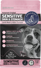 Alimento seco para perros Annamaet con piel sensible y estómago, promueve digestión suave.