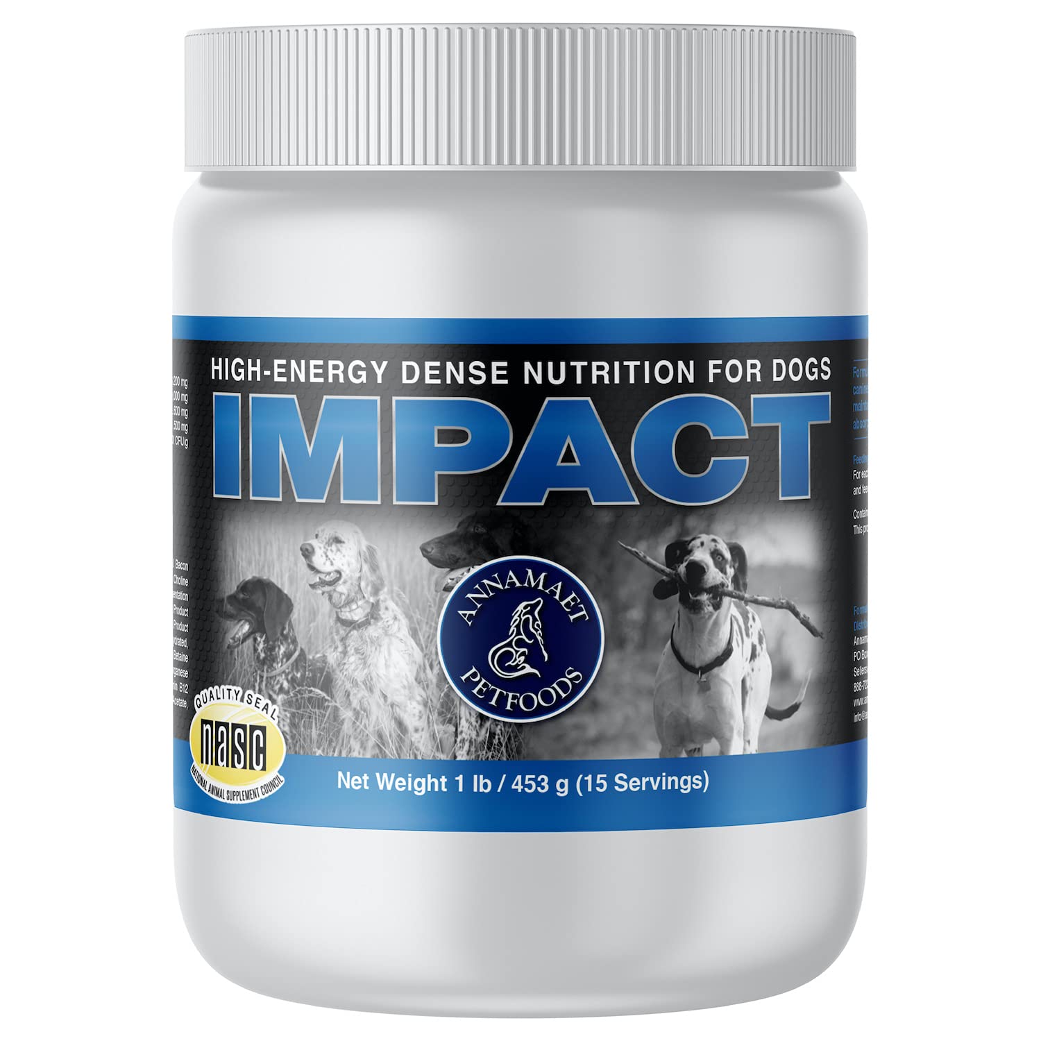 Annamaet Impact polvo de alta energía para perros, se mezcla fácilmente en agua