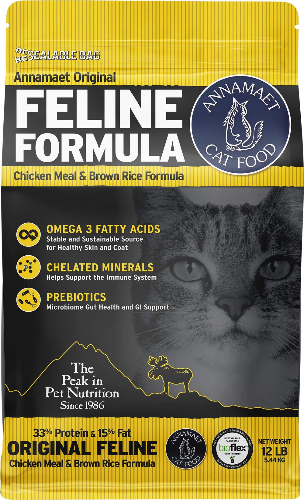 Annamaet Original Feline Formula pollo-arroz seco, pelaje saludable y energía diaria.
