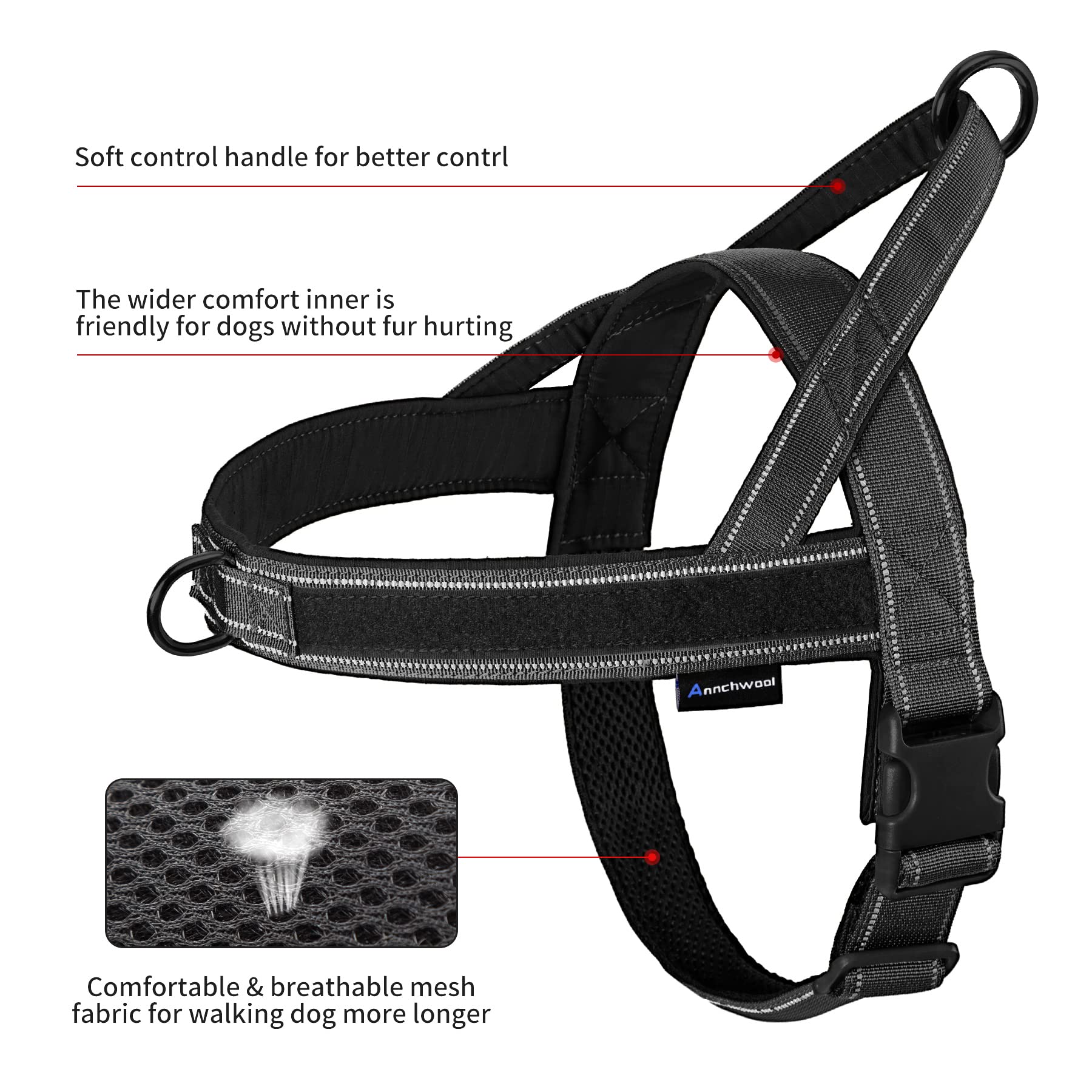 Annchwool arnés con ajuste rápido y tallas disponibles para perros pequeños, medianos y grandes.