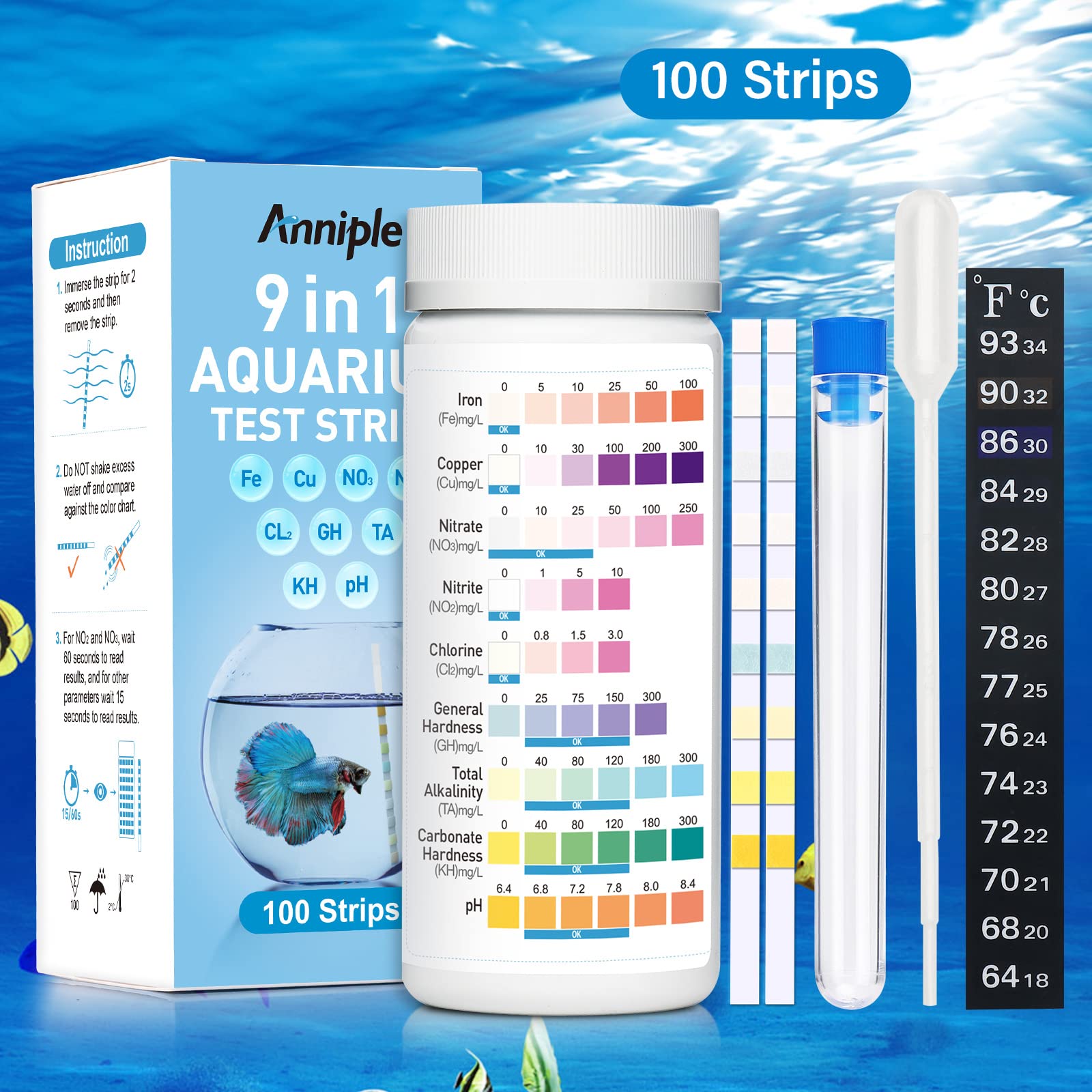 Anniple: termómetro y guía de inicio para acuario.