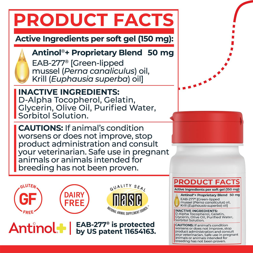 Antinol Plus: cápsulas suaves, método de ingesta sencillo para perros grandes.