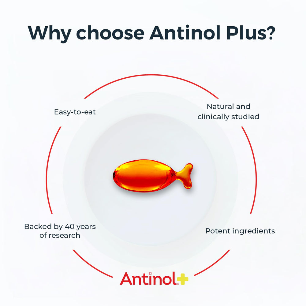 Antinol Plus: envase de 60 geles suaves para uso diario.