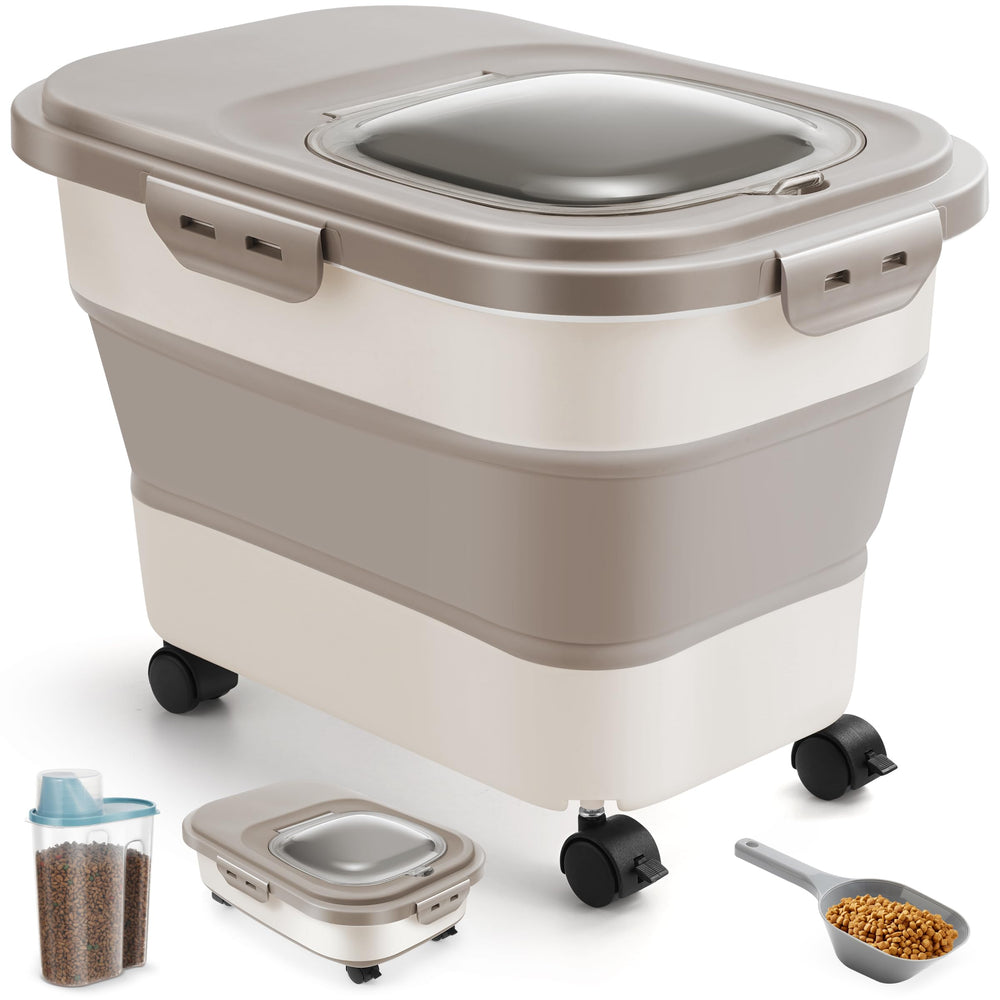 ANVS Contenedor de alimento para perros plegable con ruedas, facilita moverlo y conservar la comida.