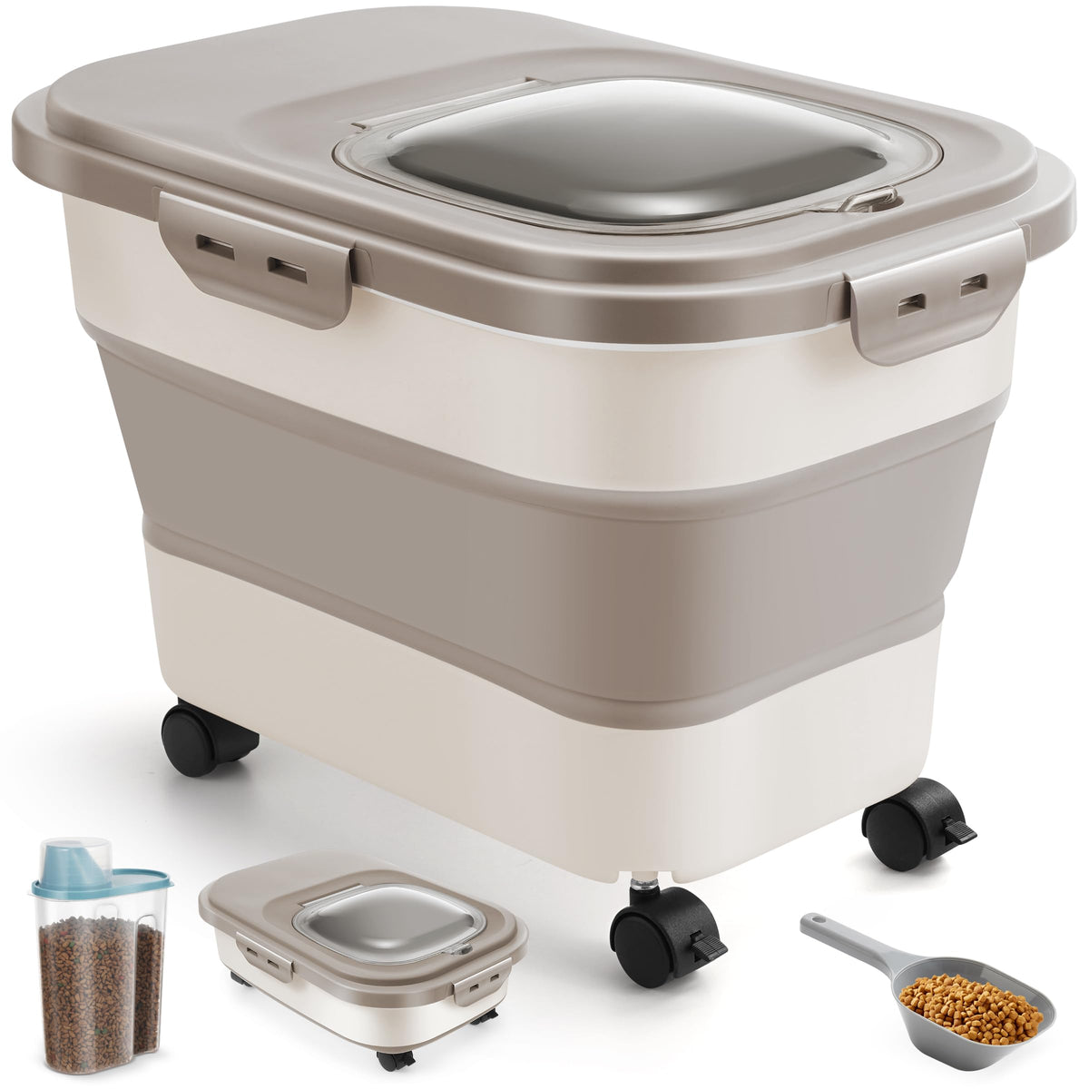 ANVS Contenedor de alimento para perros plegable con ruedas, facilita moverlo y conservar la comida.