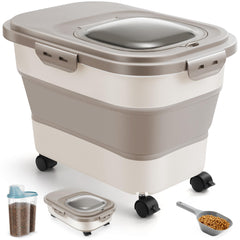 ANVS Contenedor de alimento para perros plegable con ruedas, facilita moverlo y conservar la comida.