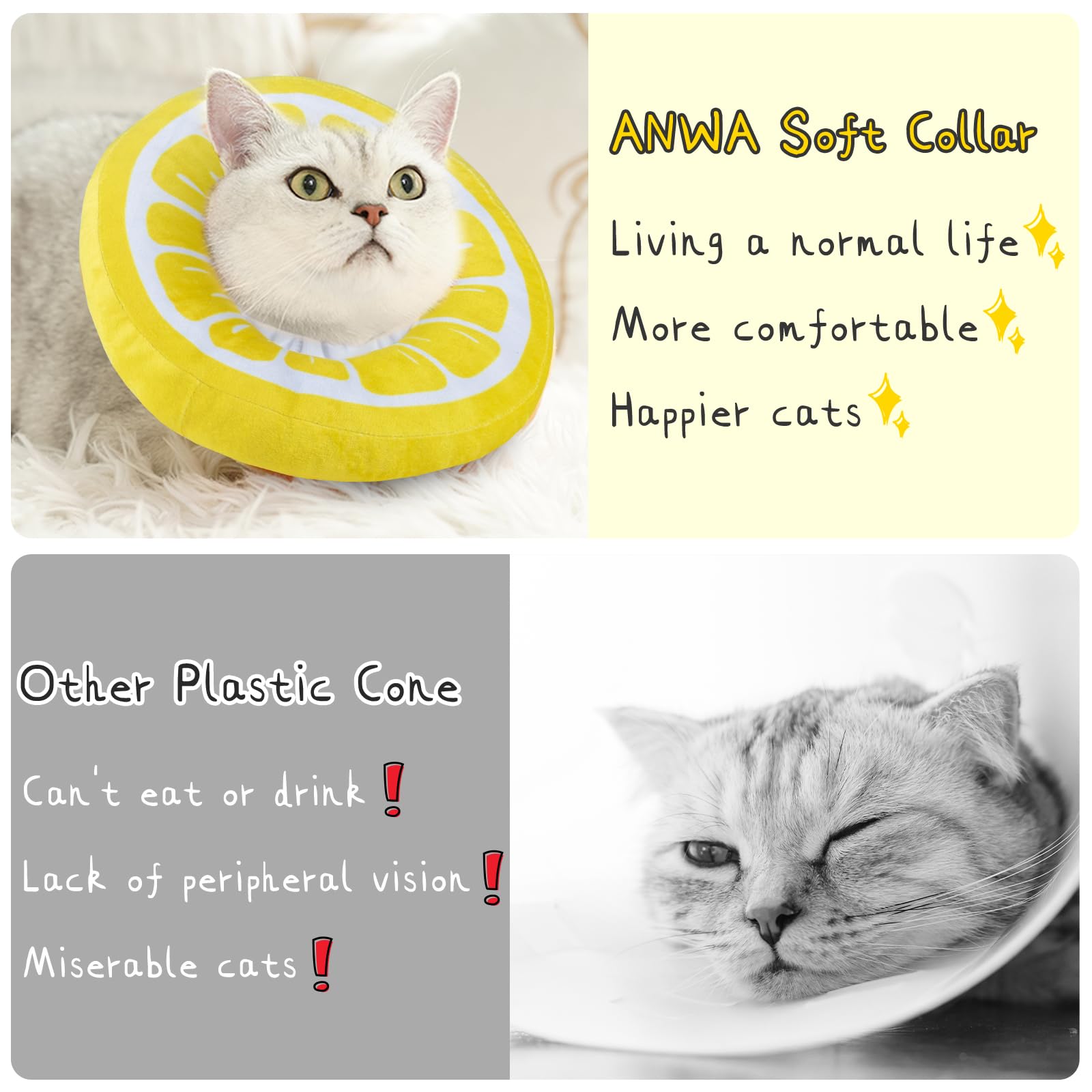 ANWA collar cono gato comodo, funciona como almohada suave al descansar.