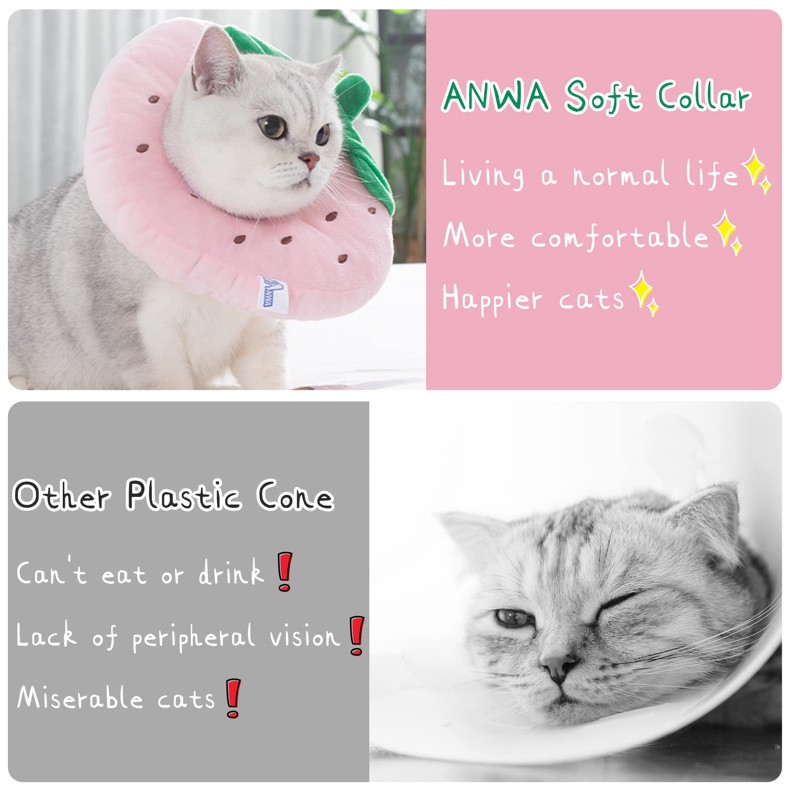 ANWA collar-gato-diseño-práctico, facilita comer y jugar con el cono