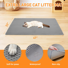 Anywish alfombra para caja de arena, panal doble para retener residuos