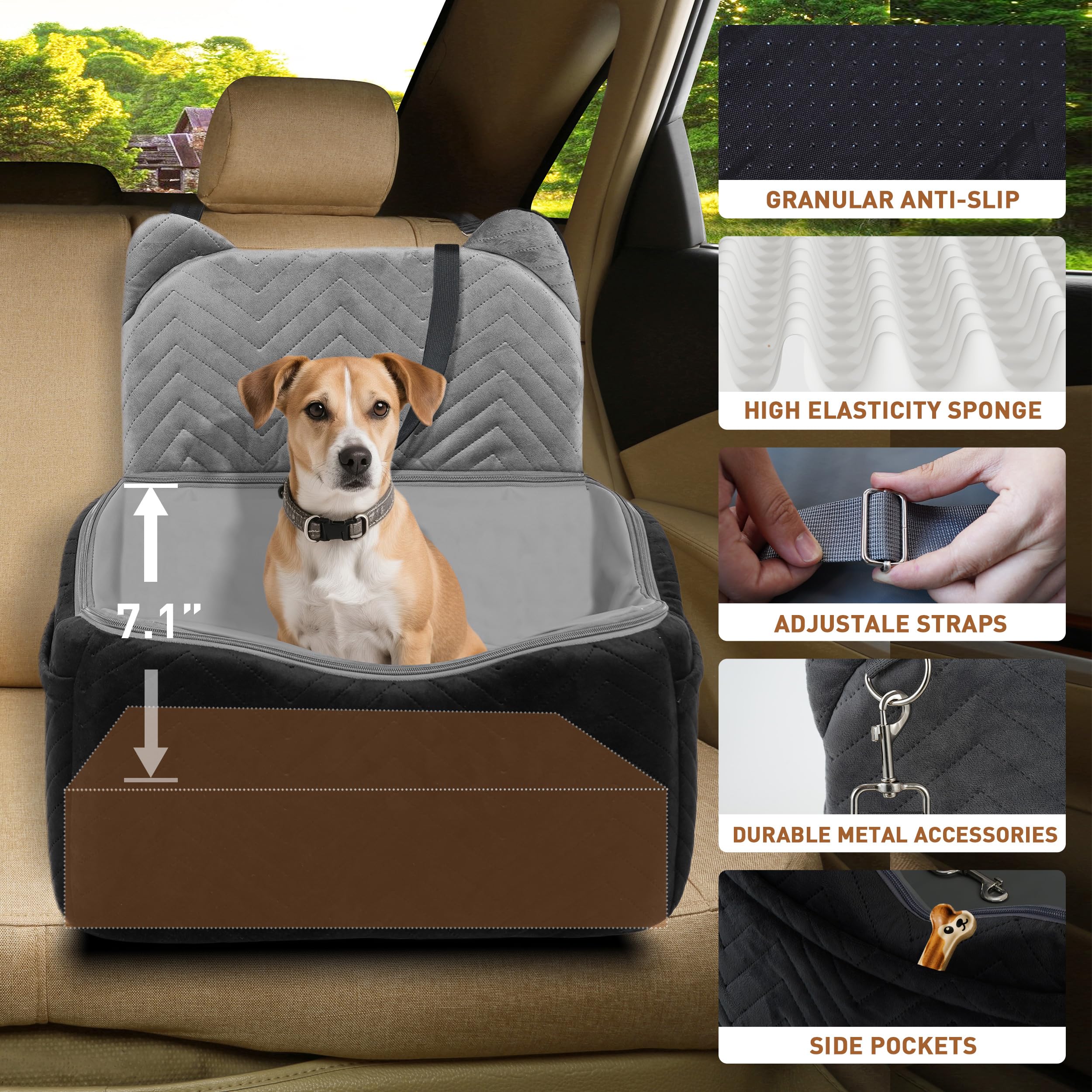 Anywish asiento perro: bolsillos de almacenamiento para accesorios de viaje
