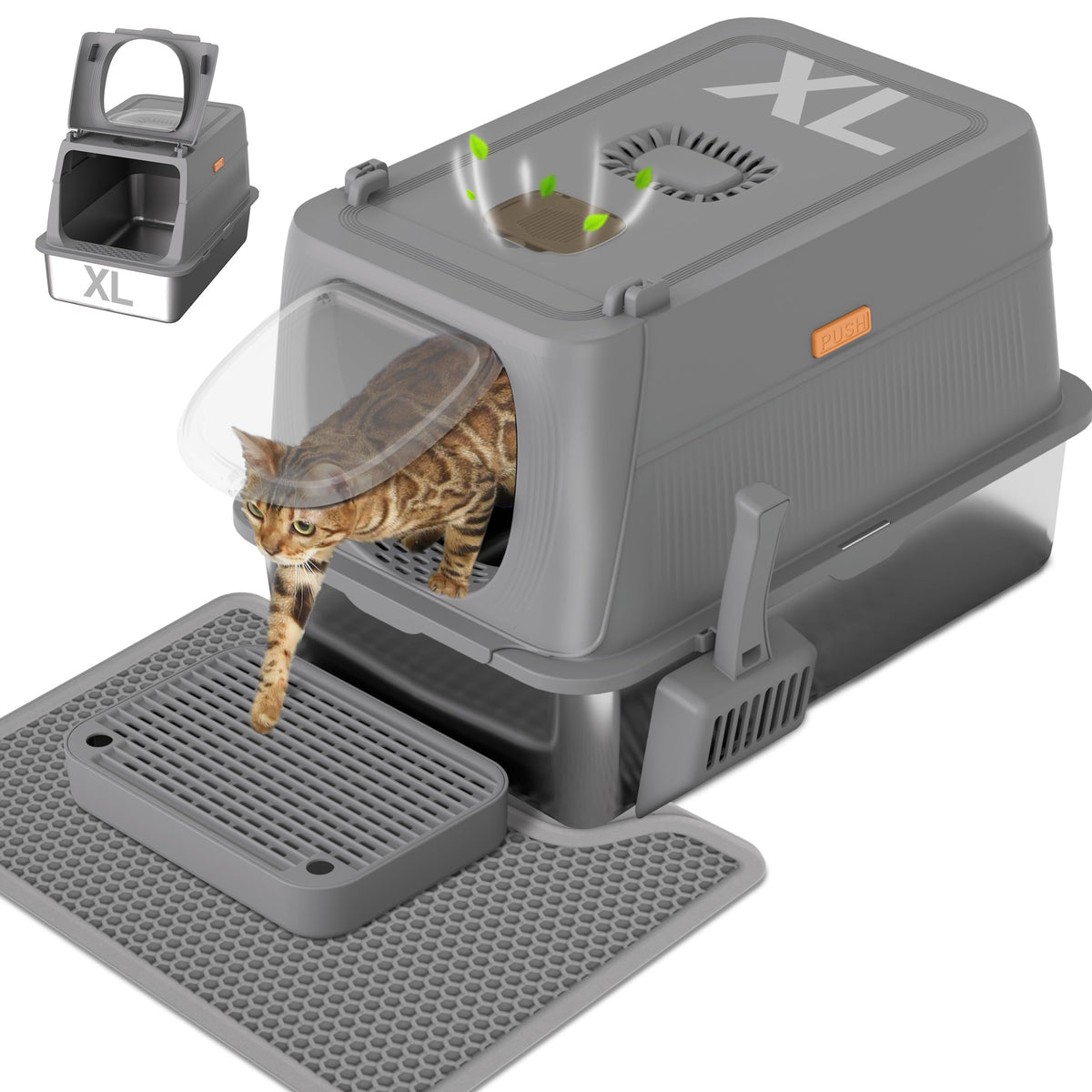 Anywish caja de arena para gatos con tapa de acero inoxidable mantiene orden y olor controlado
