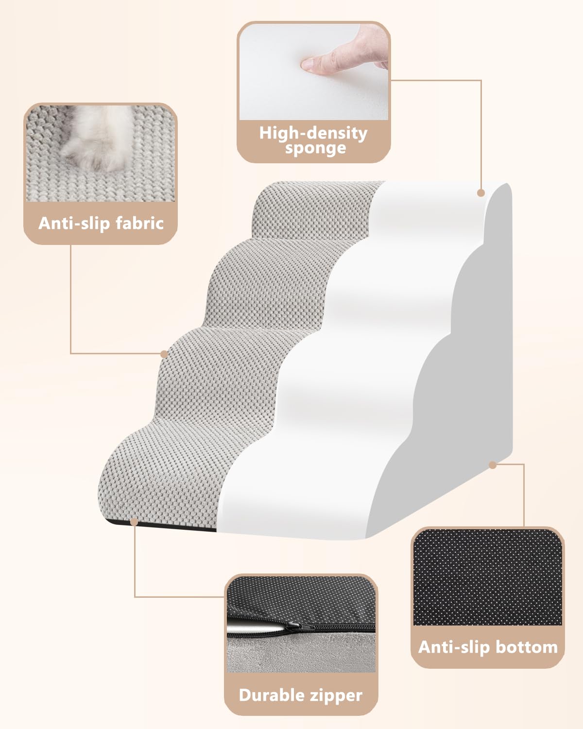 Altura de 44 cm de la escalera Aodisman, ideal para mascotas mayores.