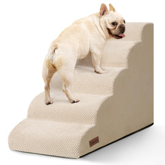 Aodisman escaleras para perro beige, cama alta, 5 pasos, ayuda a subir con seguridad.