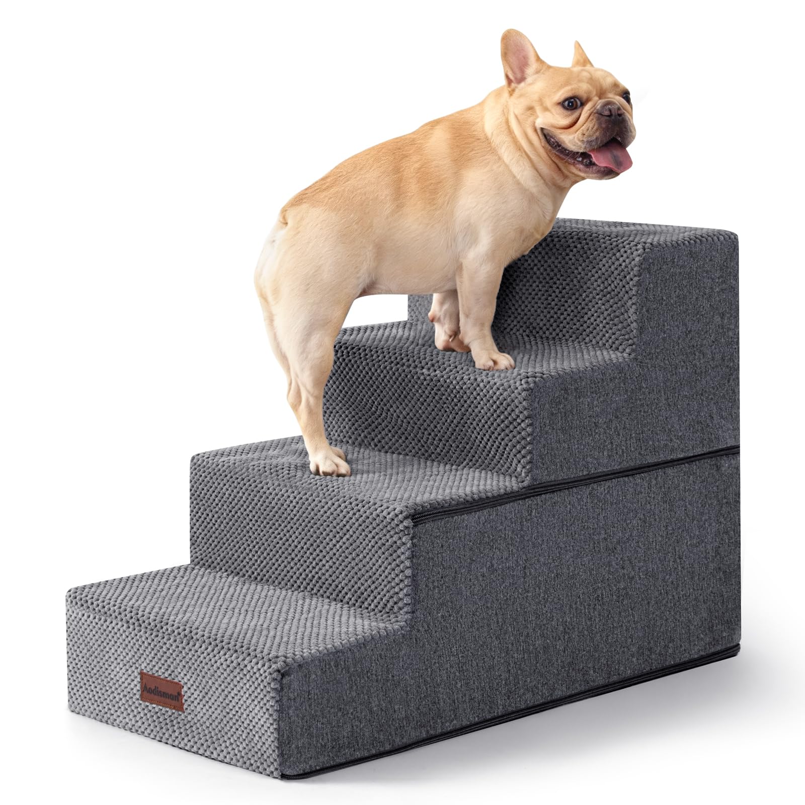 Escalera Aodisman para perros de 4 pasos frente a la cama, uso cómodo.