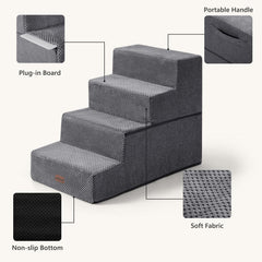 Escalera Aodisman para perros, vista lateral junto al sofá, apoyo estable.