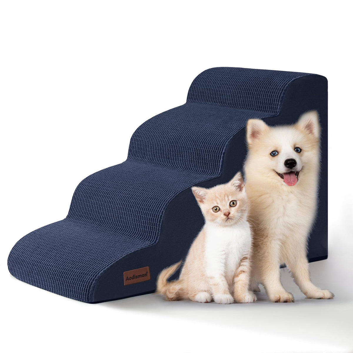 Escaleras para perros de Aodisman en azul, facilitan subir a la cama con estabilidad.