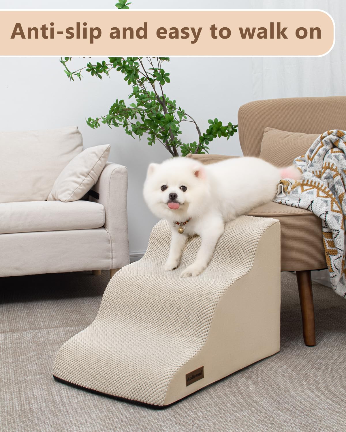 Aodisman escalera para perros con diseño curvo que facilita subir con seguridad.