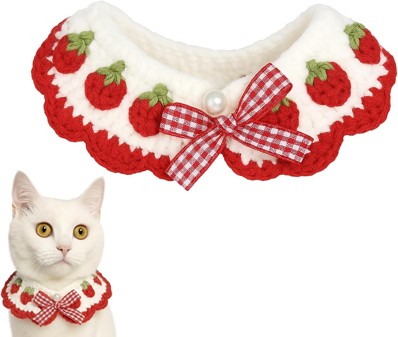 Collar Aoeeki para gato con pajarita fresa, accesorio ideal para fotos.
