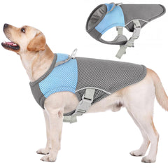 Chaleco enfriamiento AOFITEE para perro grande en azul, cómodo en días calurosos.