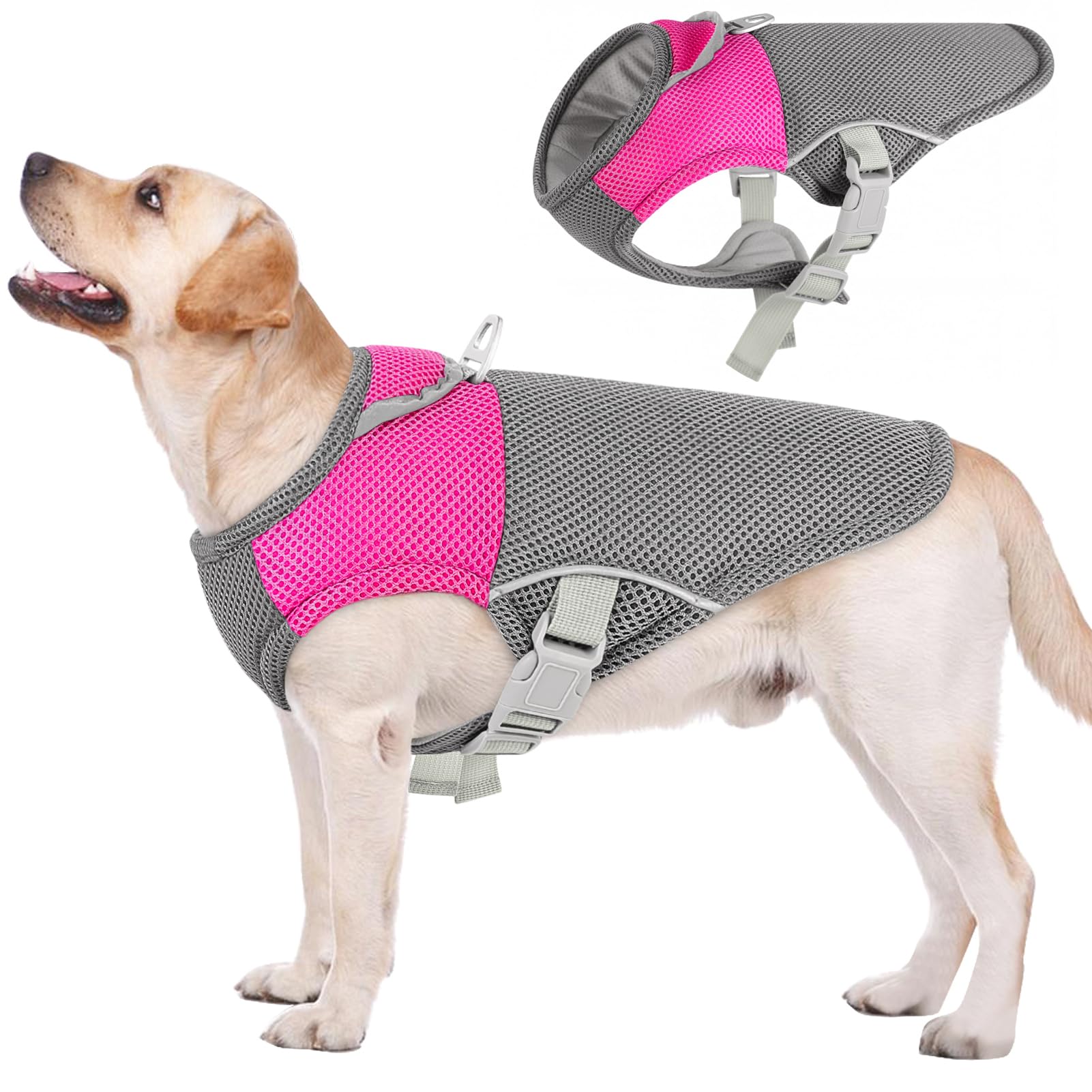 Chaleco enfriante AOFITEE rosa de frente, ideal para paseos frescos.
