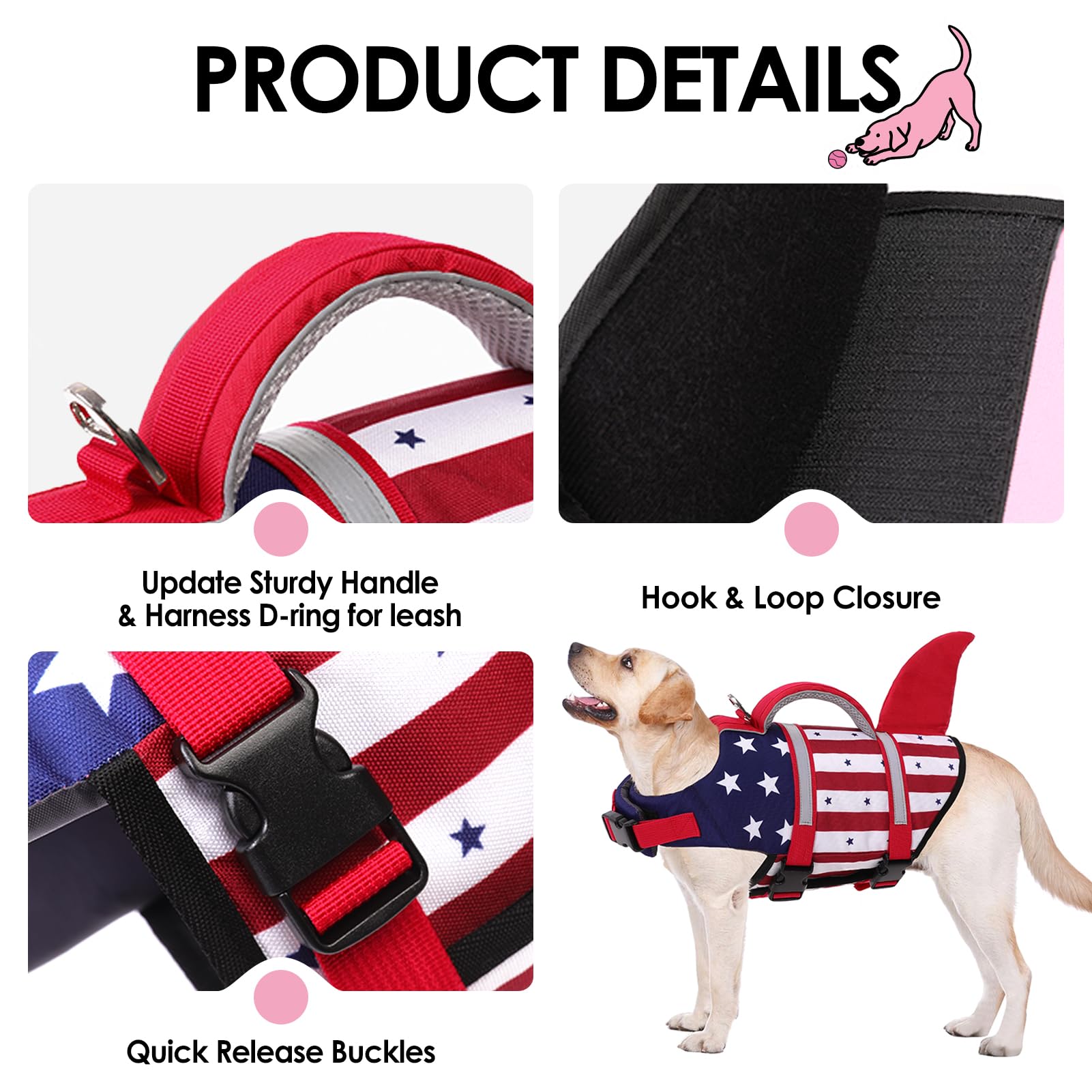 Chaleco salvavidas AOFITEE para perro diseño tiburón para un look divertido.