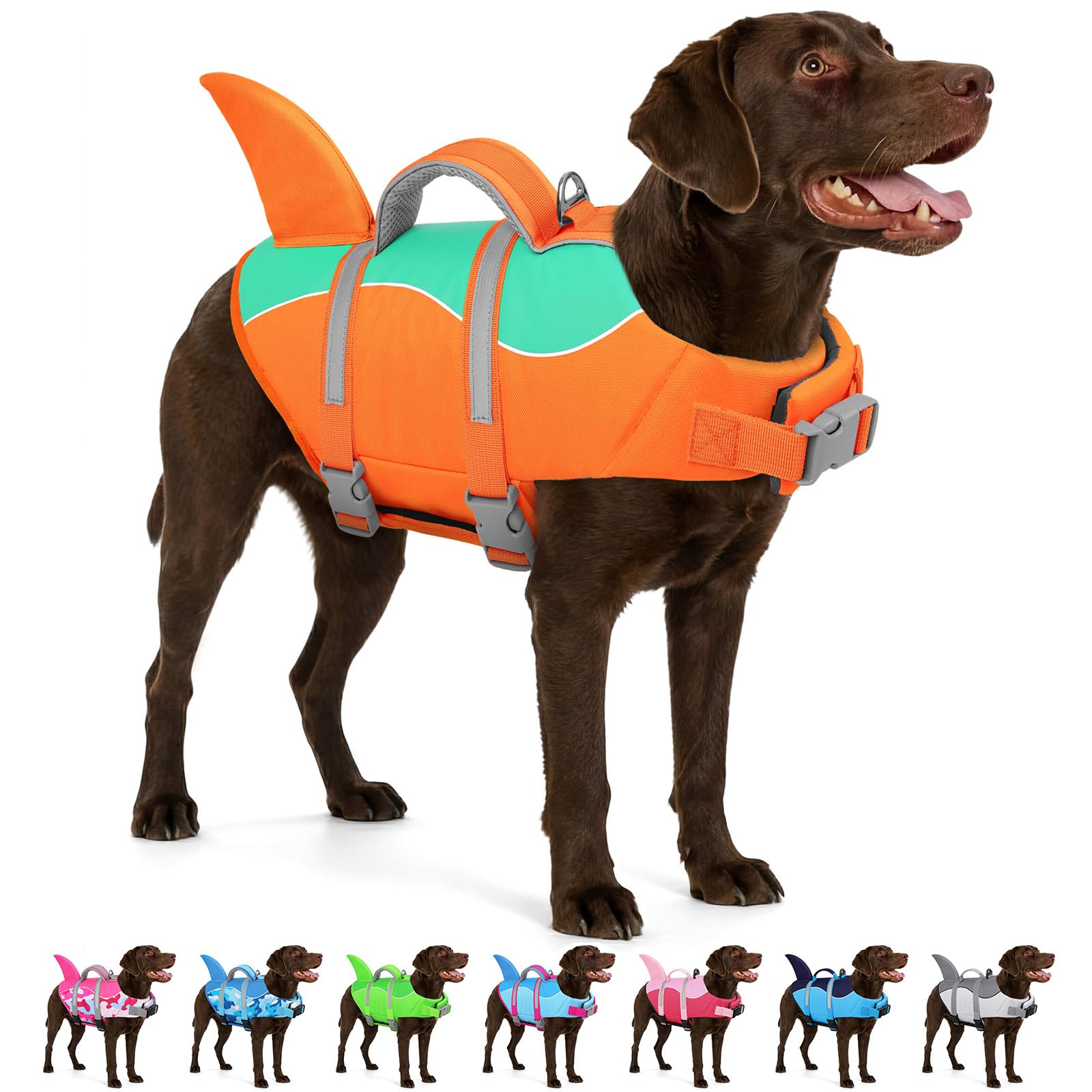 Chaqueta salvavidas AOFITEE tiburón, vista frontal, seguridad en el agua.
