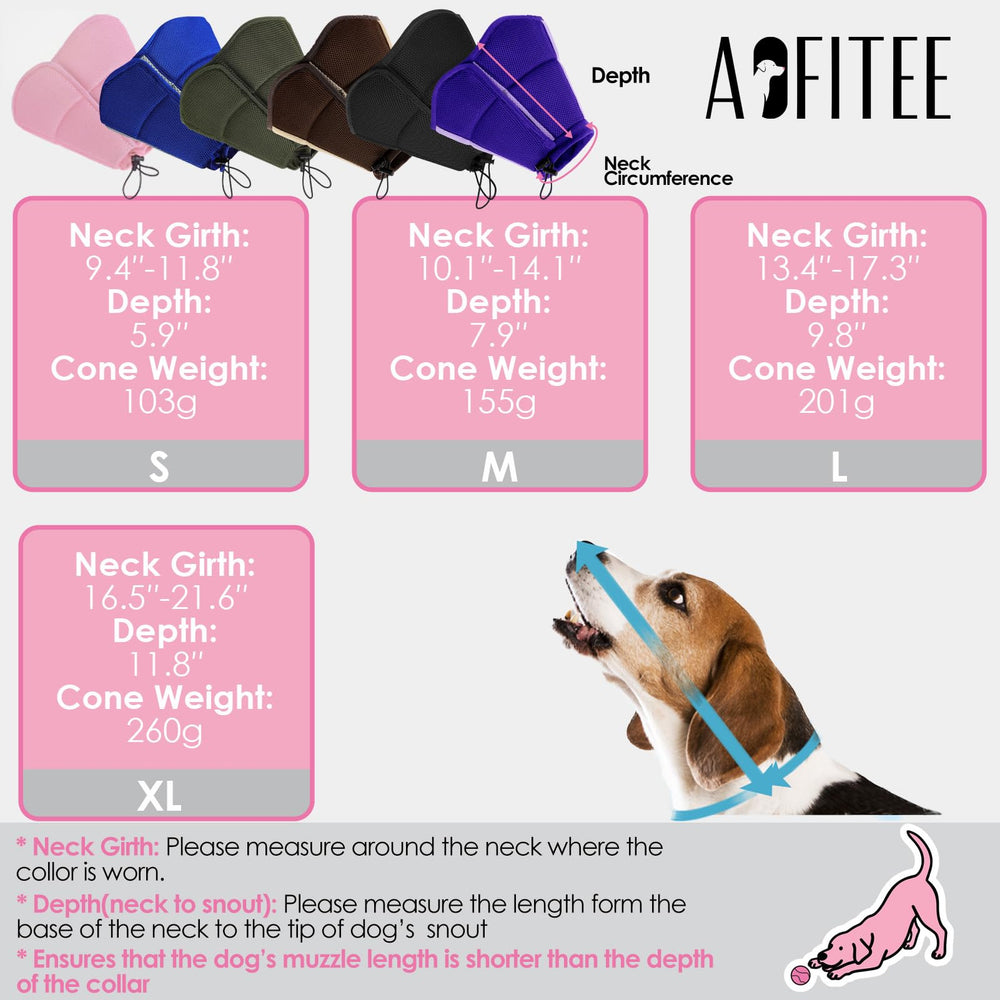 Cono AOFITEE para perros con cierre de velcro para ajuste seguro.