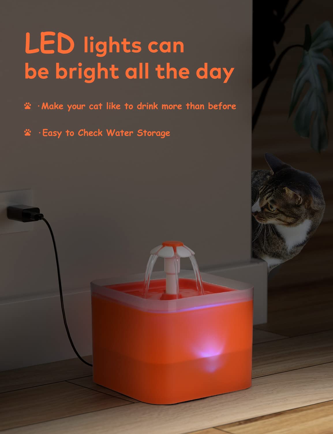 Tres flujos de agua para atraer al gato a beber.