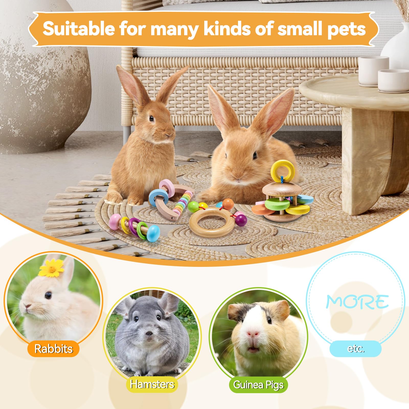AOWPFVV Juguetes de madera para mascotas pequeñas aptos para roedores.